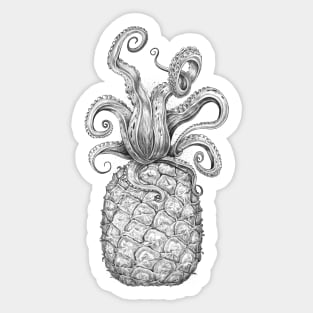 Octopus Pineapple black & white Sticker